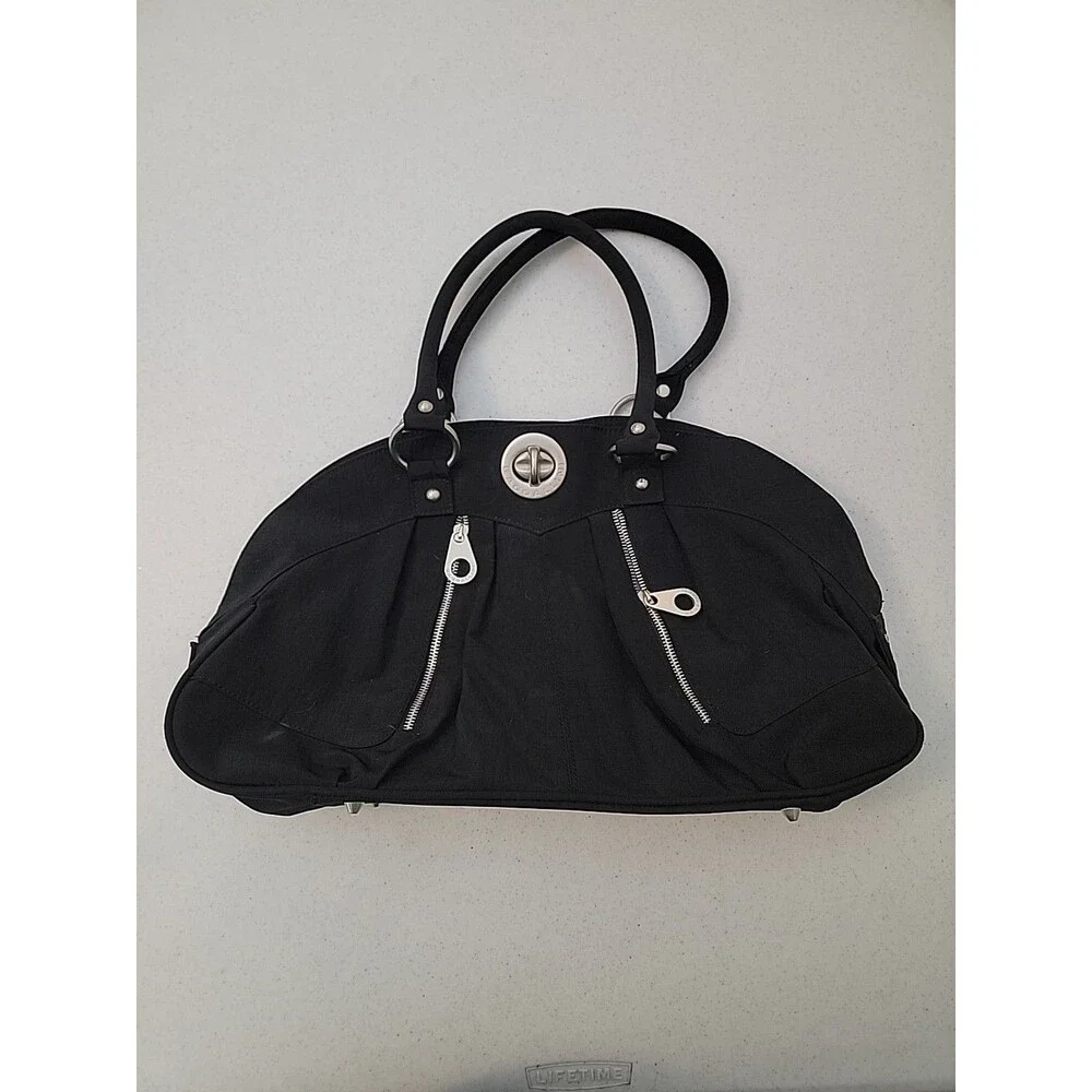 Baggallini Black Shanghai Satchel Nylon Tote Travel Purse Shoulder Large 19x11